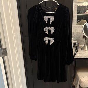 Sugarlips Black Velvet Dress with Silver Bows